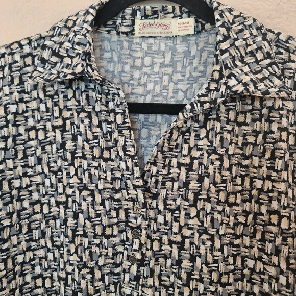 Faded Glory Top Womens Medium Brown Black Print Knit Popover Collared Casual - Picture 3 of 12